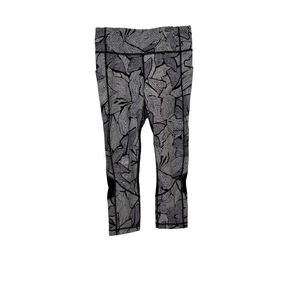 Lululemon Pace Rival Crop 23" 6  High Rise Pockets Black White Print EUC B77 - Picture 2 of 6